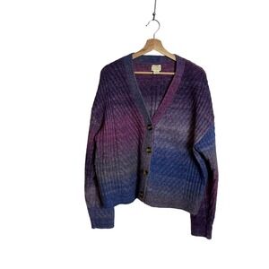Telluride  Womens XL Purple Blue Ombre Wool Blend Cardigan Sweater Cozy Layering